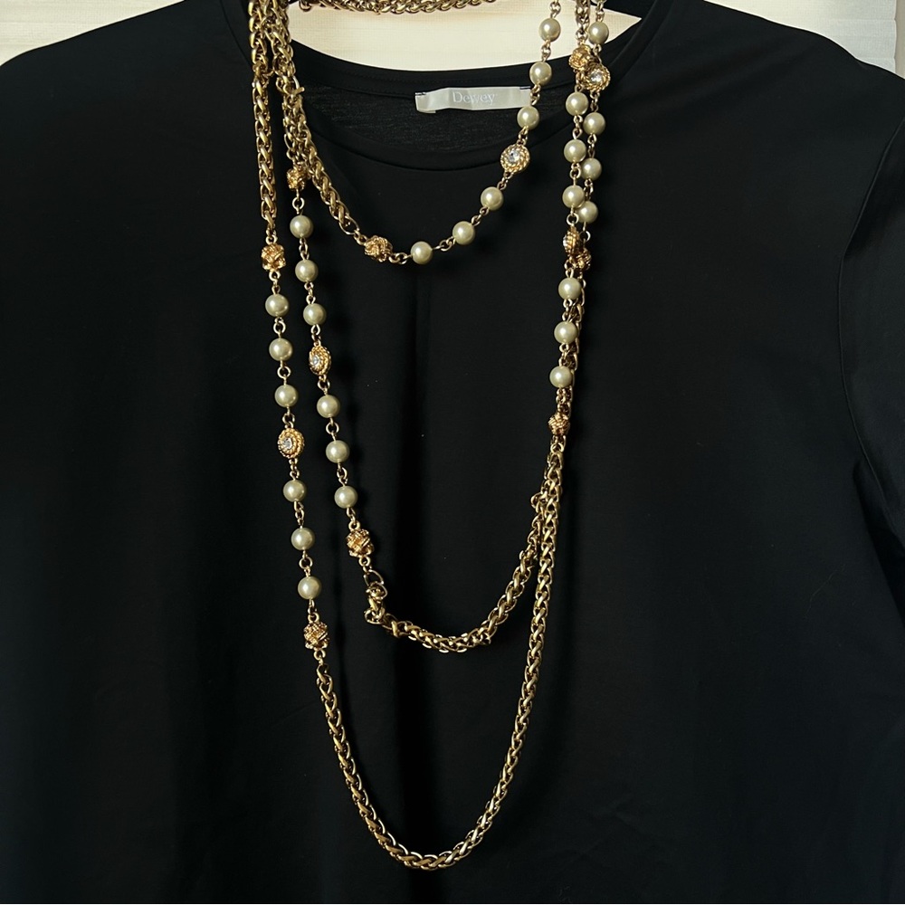 J.Crew - Gold chain pearl layered long necklace